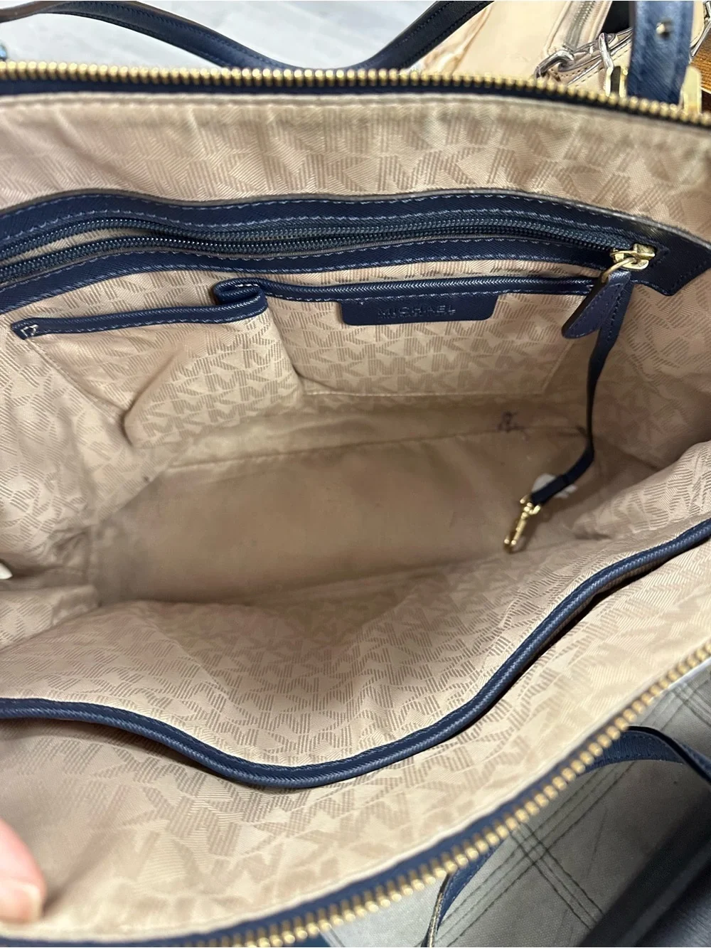 Michael Kors Navy Saffiano Leather Tote with Gold Hardware